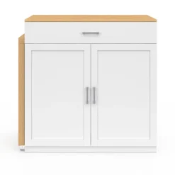 Ilot central bois blanc avec table à manger extensible
