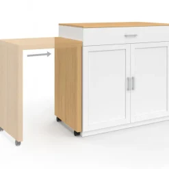 Ilot central bois blanc avec table à manger extensible