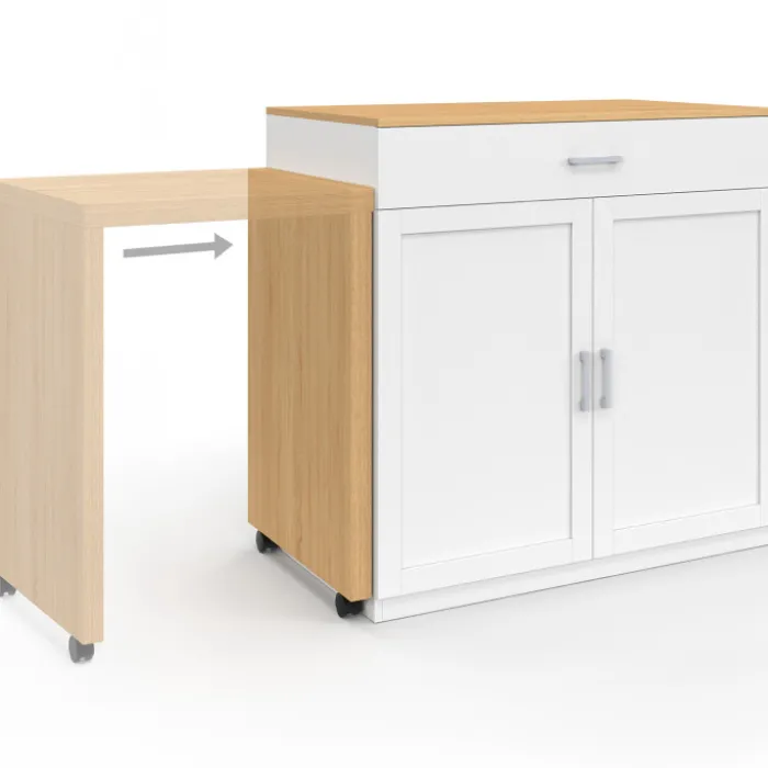 Ilot central bois blanc avec table à manger extensible