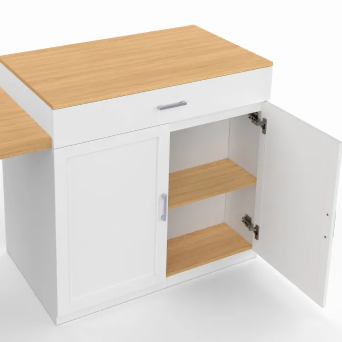 Ilot central bois blanc avec table à manger extensible