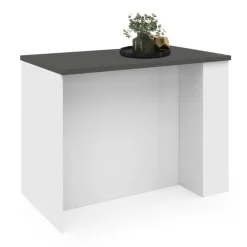 Ilot central bois blanc plan de travail gris anthracite