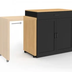 Ilot central bois et noir avec table à manger extensible