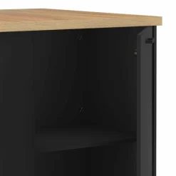 Ilot central bois noir avec plan de travail façon hêtre 120 cm