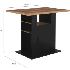 Ilot central bois noir et effet bois foncé 110 cm avec rangements