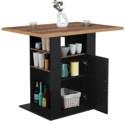 Ilot central bois noir et effet bois foncé 110 cm avec rangements