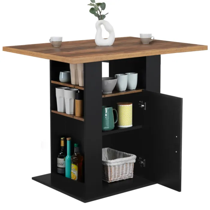 Ilot central bois noir et effet bois foncé 110 cm avec rangements