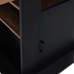 Ilot central bois noir et effet bois foncé 110 cm avec rangements