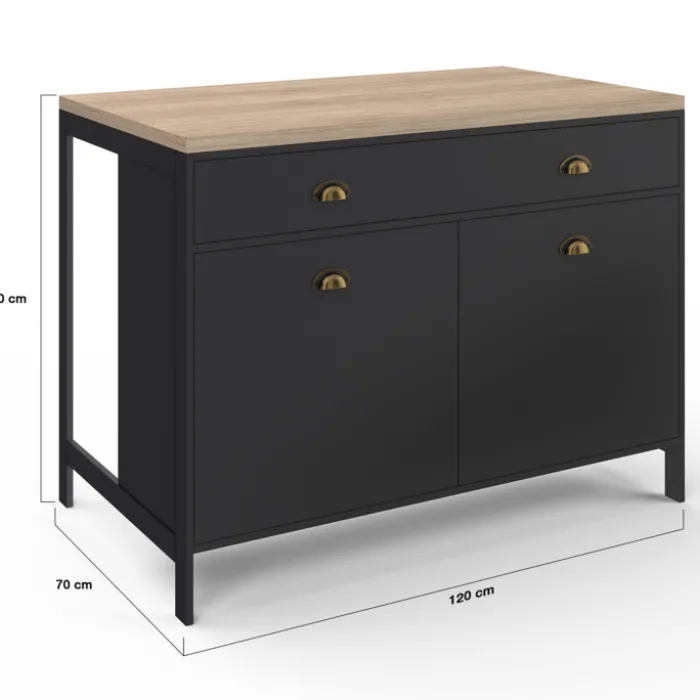Ilot central cuisine bois et noir 120 cm