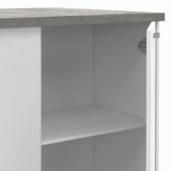 Ilot central de cuisine bois blanc et effet béton