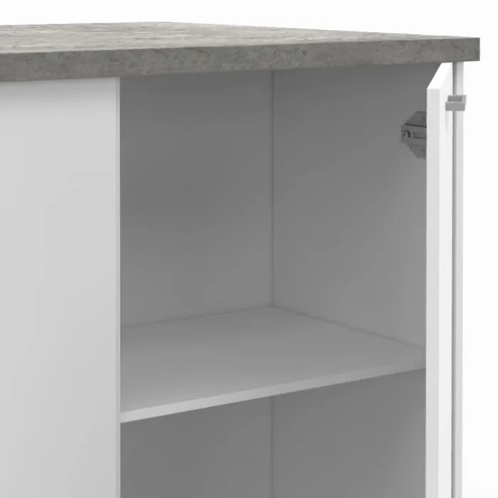Ilot central de cuisine bois blanc et effet béton