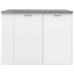 Ilot central de cuisine bois blanc et effet béton