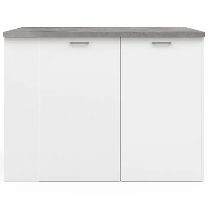 Ilot central de cuisine bois blanc et effet béton