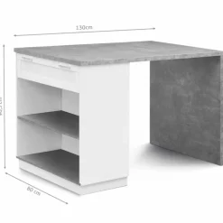 Ilot central effet béton et blanc 130 cm pour 4 personnes