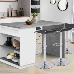 Ilot central effet béton et blanc 130 cm pour 4 personnes