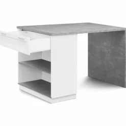 Ilot central effet béton et blanc 130 cm pour 4 personnes