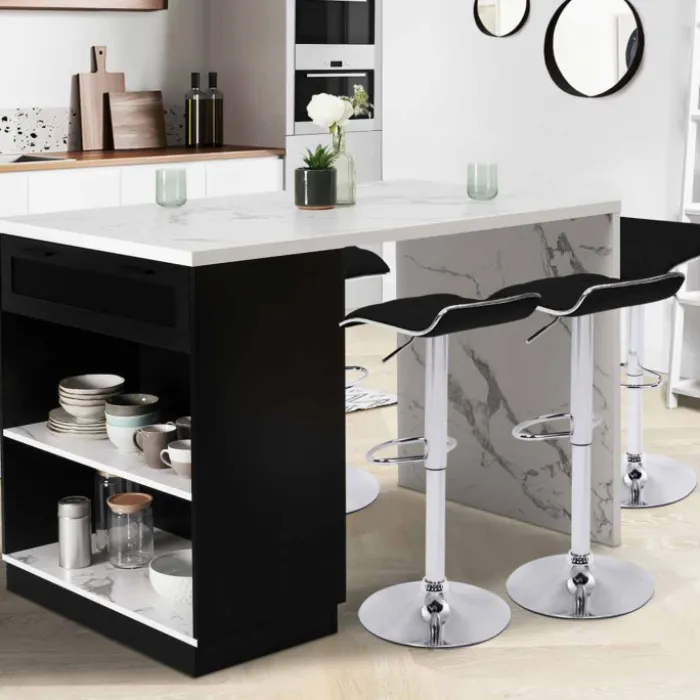 Ilot central effet marbre et noir 130 cm pour 4 personnes