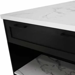 Ilot central effet marbre et noir 130 cm pour 4 personnes