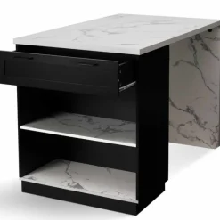 Ilot central effet marbre et noir 130 cm pour 4 personnes