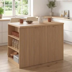 Ilot central JULIETTE 120 cm effet lattes tasseau de bois