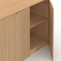 Ilot central JULIETTE 120 cm effet lattes tasseau de bois