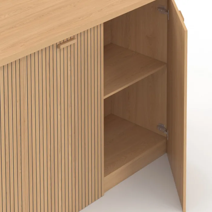 Ilot central JULIETTE 120 cm effet lattes tasseau de bois