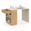 Ilot central mange-debout 4 personnes 130 cm bois et plateau effet travertin