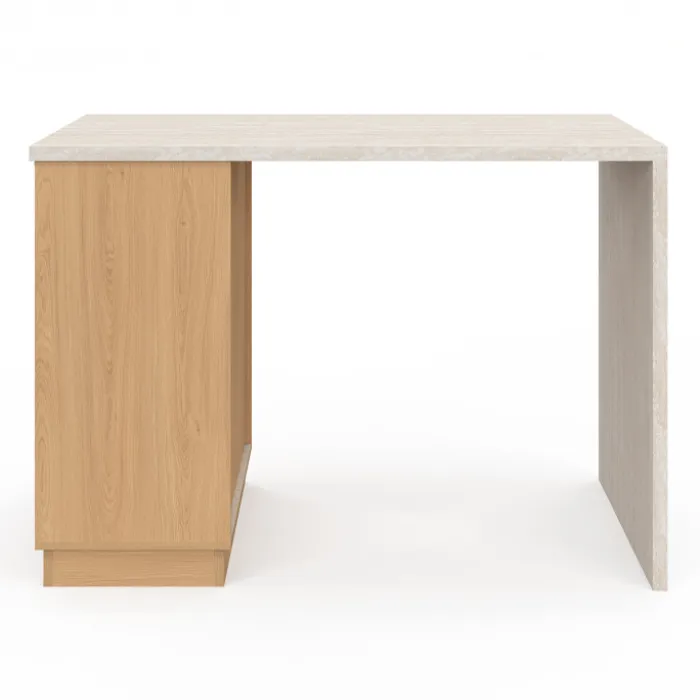 Ilot central mange-debout 4 personnes 130 cm bois et plateau effet travertin