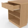 Ilot central mange-debout 4 personnes 130 cm lattes tasseau bois coloris chêne