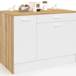 Ilot central maxi capacité de rangement bois et blanc