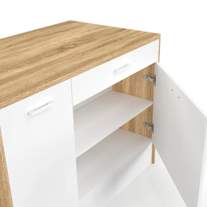 Ilot central maxi capacité de rangement bois et blanc