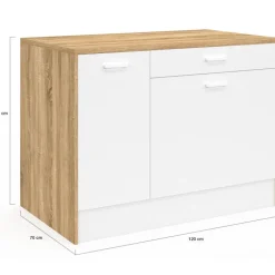 Ilot central maxi capacité de rangement bois et blanc