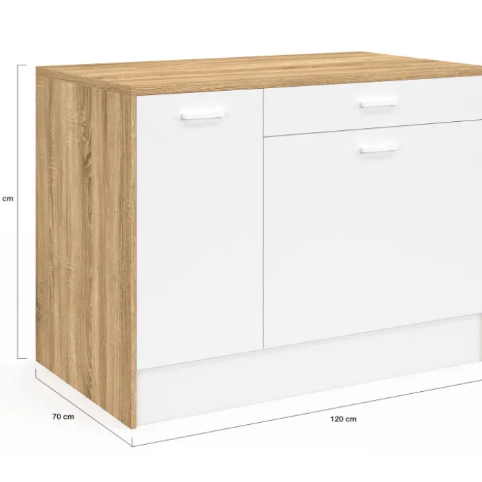 Ilot central maxi capacité de rangement bois et blanc