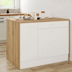 Ilot central maxi capacité de rangement bois et blanc