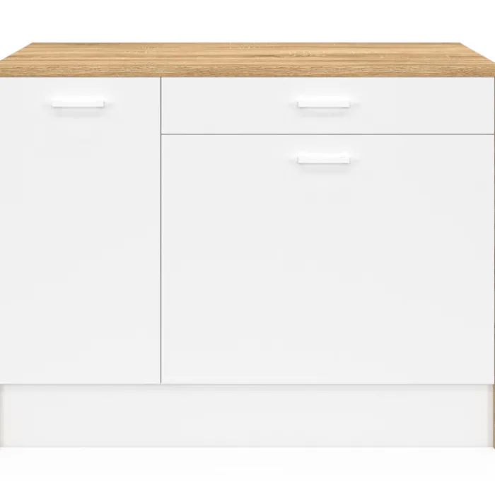 Ilot central maxi capacité de rangement bois et blanc