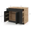 Ilot central portes avec rangements, tiroirs, rangement coulissant et plan de travail façon hêtre et noir