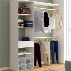 Kit dressing blanc pour placard avec étagères, tiroir et double penderie