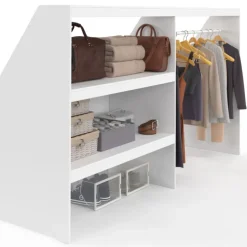 Kit dressing sous pente avec étagère 2 niveaux et penderie extensible 195 x 50 x 70/110 cm blanc