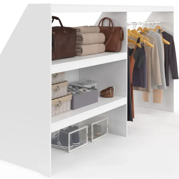 Kit dressing sous pente avec étagère 2 niveaux et penderie extensible 195 x 50 x 70/110 cm blanc