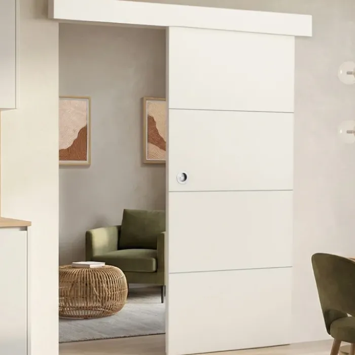 Kit porte coulissante blanc 83 cm avec rail et fixations