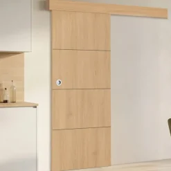 Kit porte coulissante effet bois 83 cm avec rail et fixations