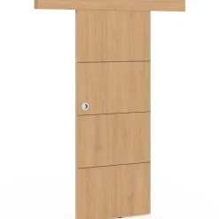 Kit porte coulissante effet bois 83 cm avec rail et fixations