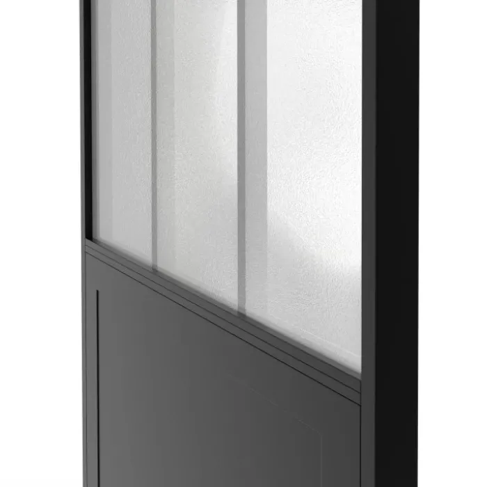 Kit porte coulissante verrière 83 cm en verre trempé givré, métal avec rail et fixations