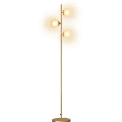 Lampadaire sur pied en métal doré avec 3 abat-jours globe verre
