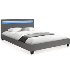 Lit 2 places avec LED 140x190 cm gris