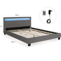 Lit 2 places avec LED 140x190 cm gris