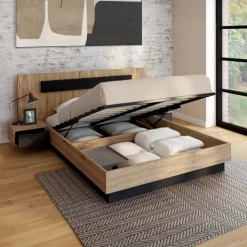 Lit 2 places double coffre 140x190 cm avec sommier et tables de chevet