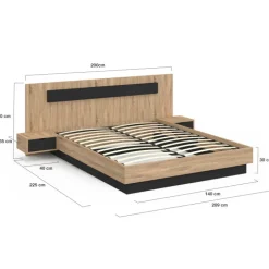 Lit 2 places double coffre 140x190 cm avec sommier et tables de chevet