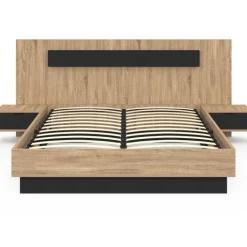 Lit 2 places double coffre 140x190 cm avec sommier et tables de chevet