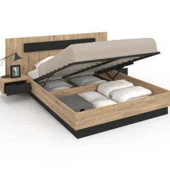 Lit 2 places double coffre 140x190 cm avec sommier et tables de chevet