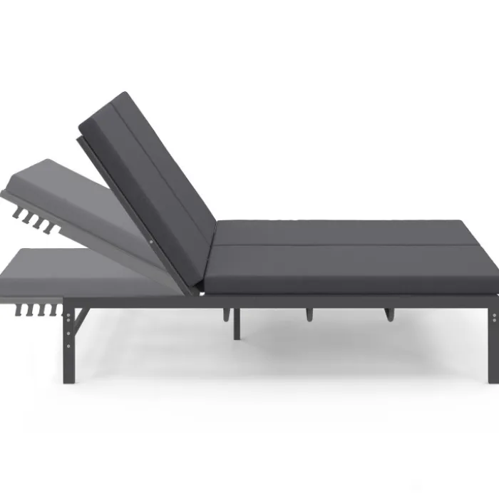 Lit bain de soleil double 182 cm métal avec matelas gris
